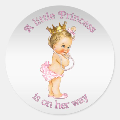 Vintage Princess Pearls Baby Shower Classic Round Sticker