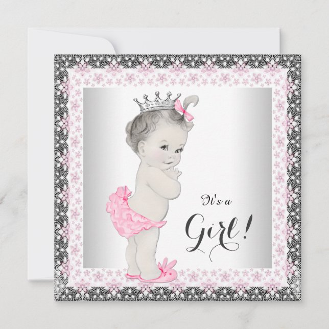 Vintage Princess Pink and Gray Baby Shower Invitation (Front)