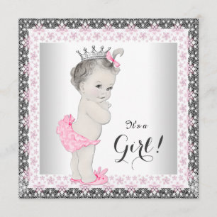 Vintage Princess Pink and Gray Baby Shower Invitation