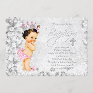 Vintage Princess Pink and Gray Baptism Invitation