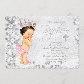 Vintage Princess Pink And Gray Baptism Invitation by The_Vintage_Boutique at Zazzle
