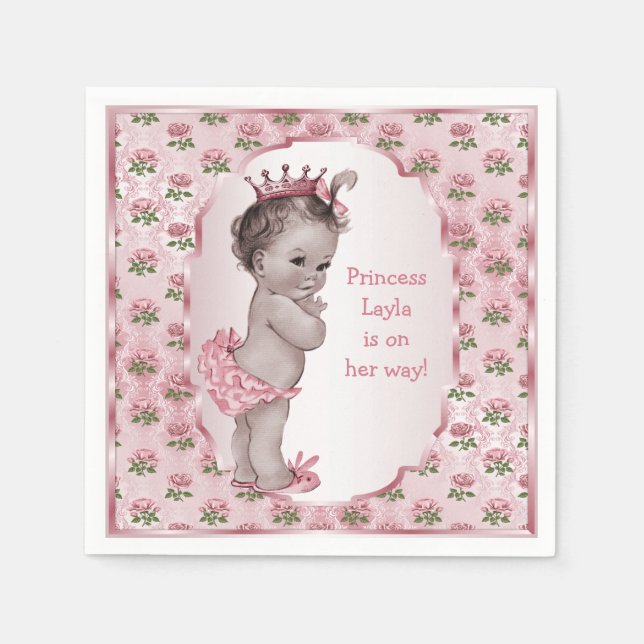 Vintage Princess Pink Roses Baby Shower Paper Napkins (Front)