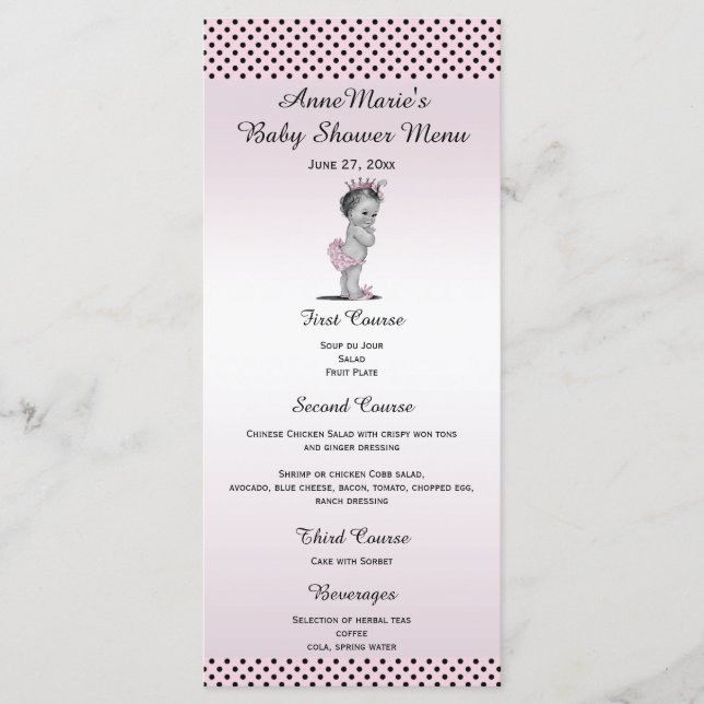 Vintage Princess Polka Dots Baby Shower Menu (Front)