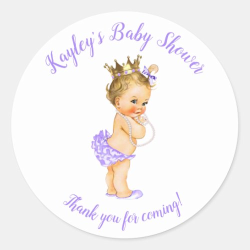 Vintage Princess Purple Baby Shower Favor Classic Round Sticker