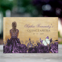 Vintage Princess Purple Butterfly Quinceañera   Guest Book