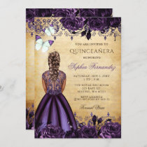 Vintage Princess Purple Butterfly Quinceañera  Invitation