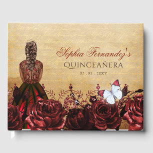 Vintage Princess Red Butterfly Quinceañera Guest Book