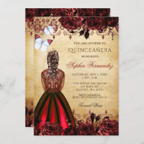 Vintage Princess Red Butterfly Quinceañera   Invitation