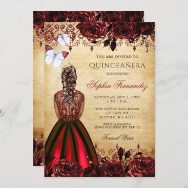 Vintage Princess Red Butterfly Quinceañera   Invitation
