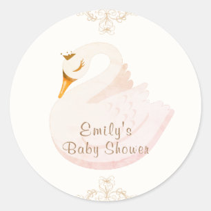 Vintage Princess Swan Girl Baby Shower Welcome Classic Round Sticker