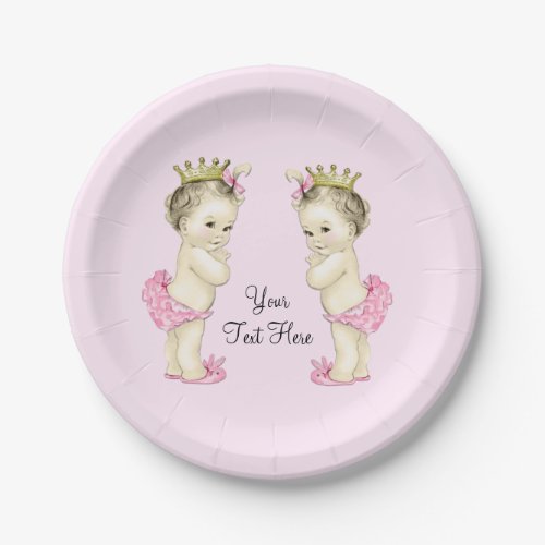 Vintage Princess Twin Baby Girl Paper Plates