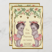 Vintage Princess Twins Birthday Roses & Hearts Invitation (Front/Back)