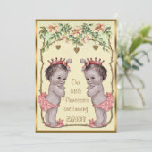 Vintage Princess Twins Birthday Roses & Hearts Invitation (Standing Front)