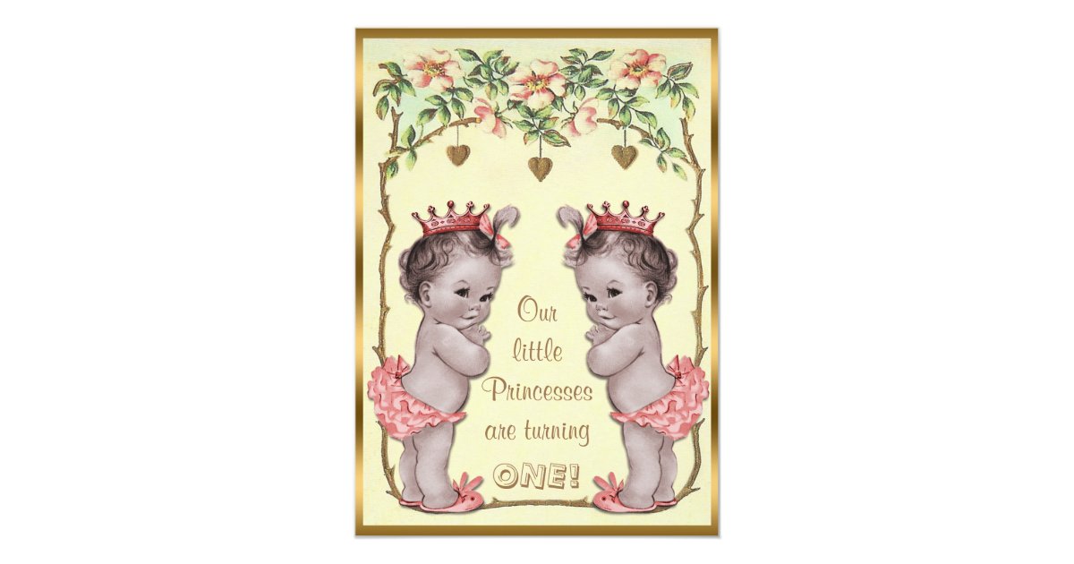 Vintage Princess Twins Birthday Roses &amp; Hearts Invitation | Zazzle.com