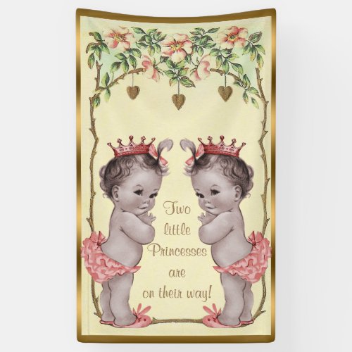 Vintage Princess Twins Roses and Hearts Banner
