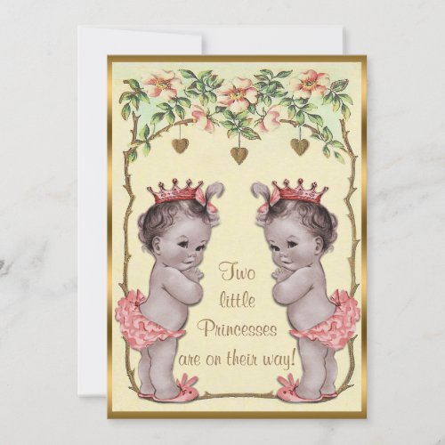 Vintage Princess Twins Roses  Hearts Baby Shower Invitation