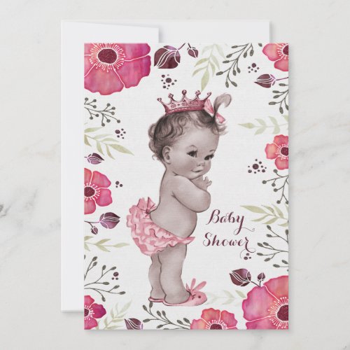 Vintage Princess Watercolor Poppies Baby Shower Invitation