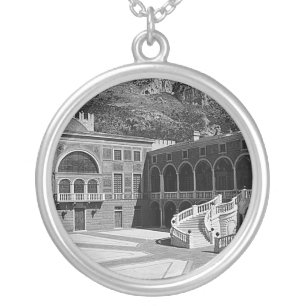 Vintage Principality Monaco palace courtyard Silver Plated Necklace