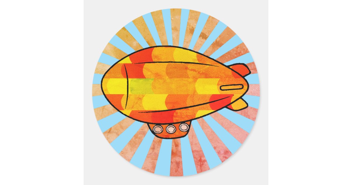 Vintage Print Blimp Ballon Sunny Sky Classic Round Sticker | Zazzle