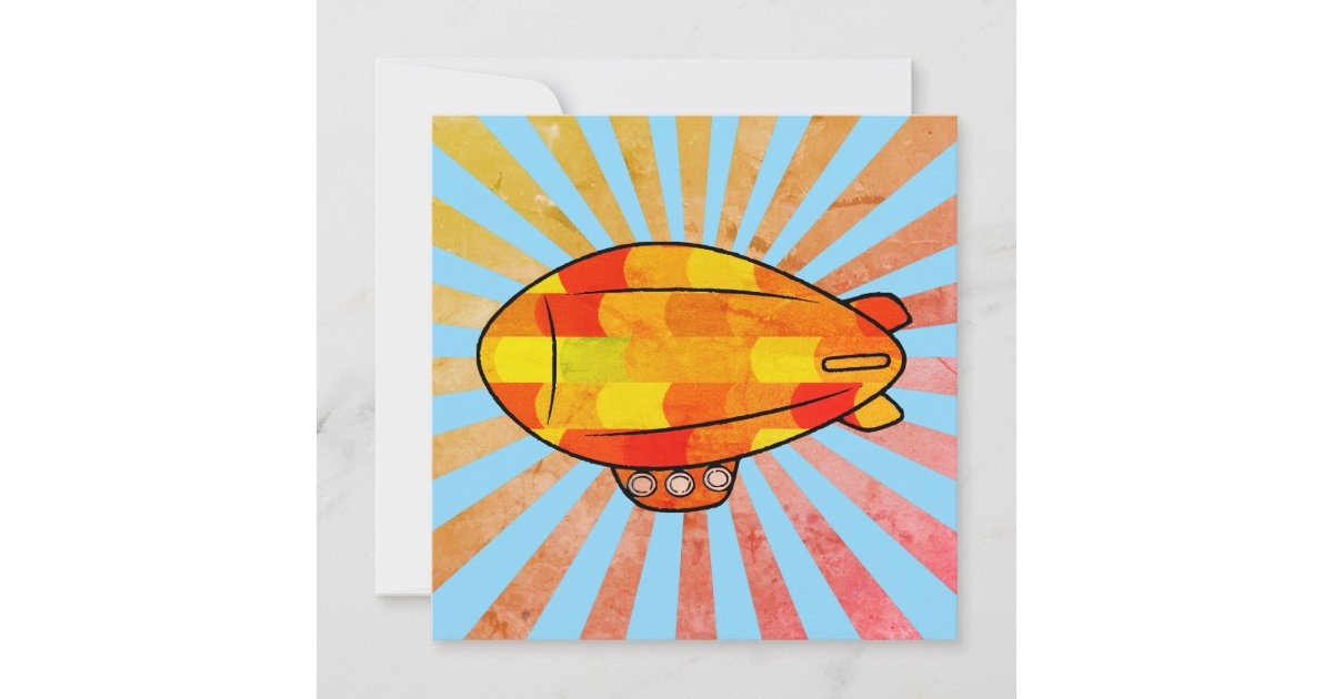 Vintage Print Blimp Ballon Sunny Sky Invitation | Zazzle