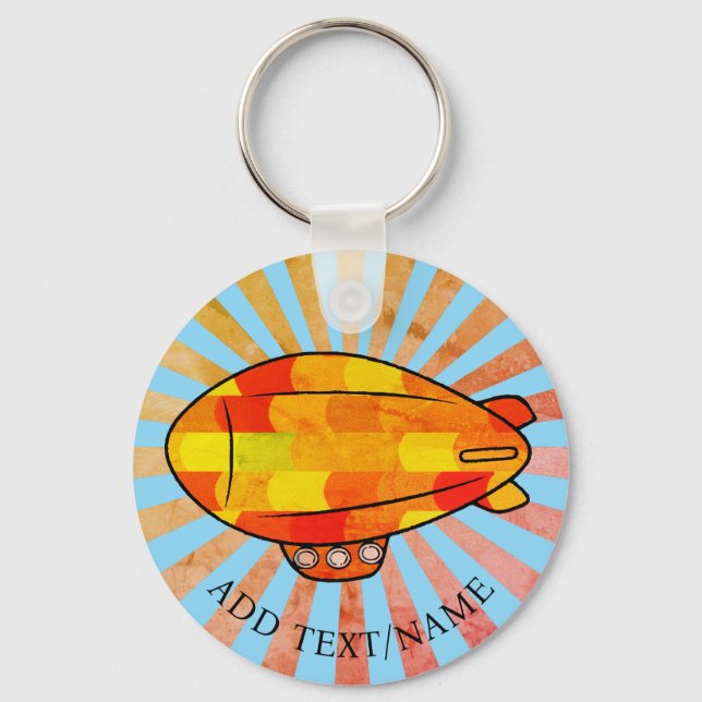 Vintage Print Blimp Ballon Sunny Sky Keychain (Front)