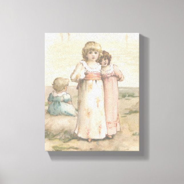 Vintage Print "Little Beachcombers" Canvas (Front)