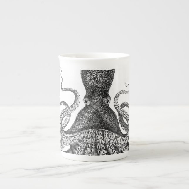 Vintage Print Octopus Bone China Mug (Front)