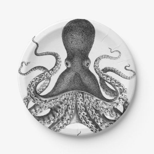 Vintage Print Octopus Paper Plates