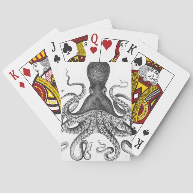 Vintage Print Octopus Poker Cards (Back)