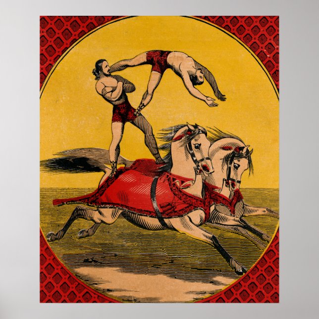 Vintage Print Of Bareback Riders Perfoming Stunts (Front)