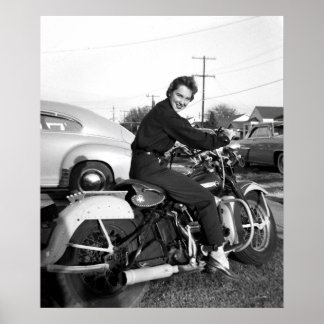 Vintage Print of Chick Woman Girl on Motorcycle