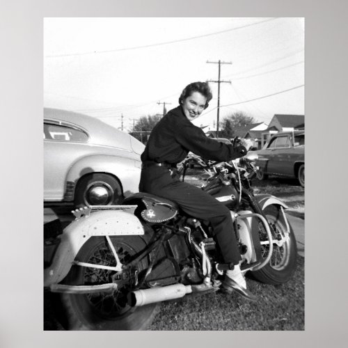 Vintage Print of Chick Woman Girl on Motorcycle