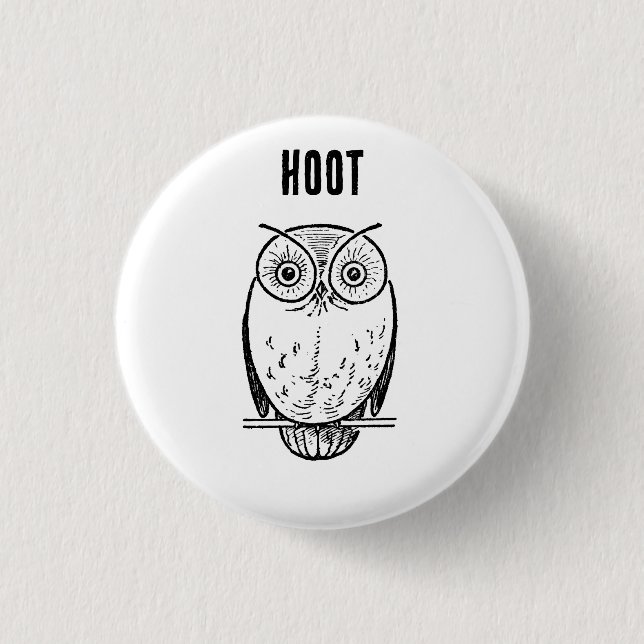 Vintage Print Owl Hoot Button (Front)