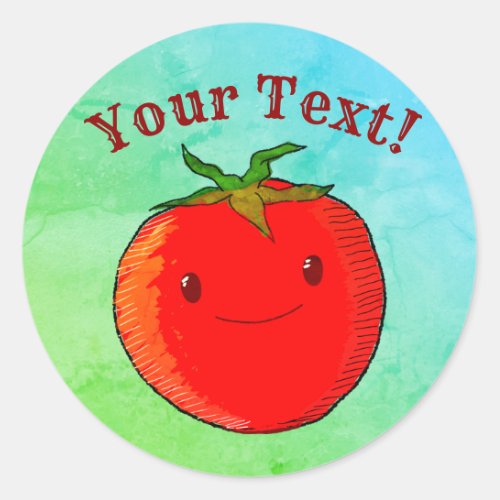 Vintage Print Style Cute Cartoon Tomato Classic Round Sticker