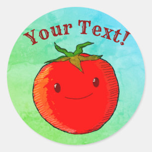 Vintage Print Style Cute Cartoon Tomato Classic Round Sticker