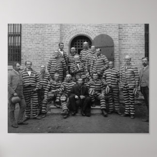 Vintage Prisoners In Striped Uniforms - 1889 Poster