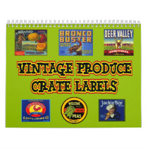 Vintage Produce Crate Labels Wall Calendar