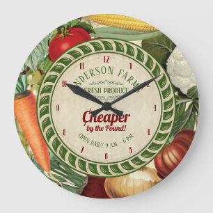 Vintage produce farm personalized kitchen large clock