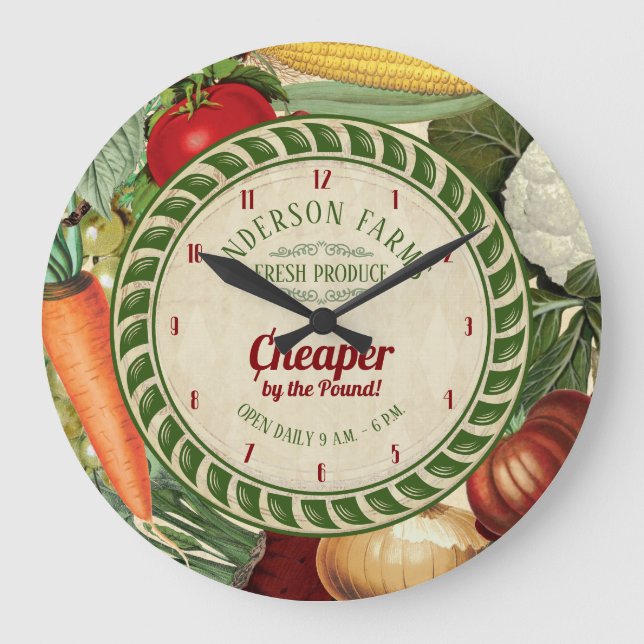 Vintage produce farm personalized kitchen large clock (Front)