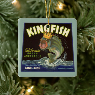 Vintage Product Can Label Art, Kingfish Asparagus Ceramic Ornament