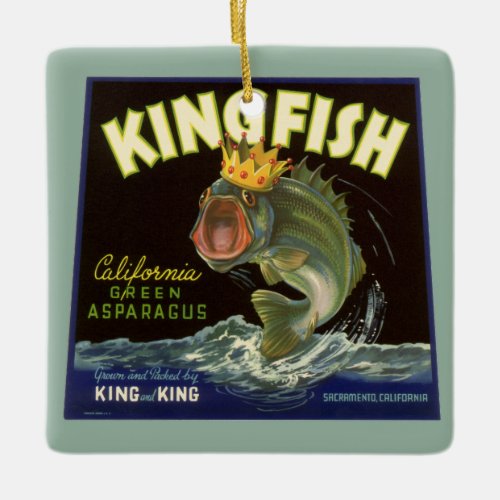 Vintage Product Can Label Art Kingfish Asparagus Ceramic Ornament
