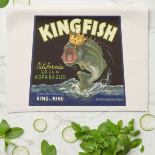 Vintage Product Can Label Art Kingfish Asparagus Kitchen Towel