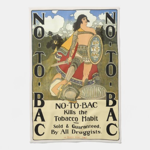 Vintage Product Label Art No To Bac Quit Smoking Kitchen Towel