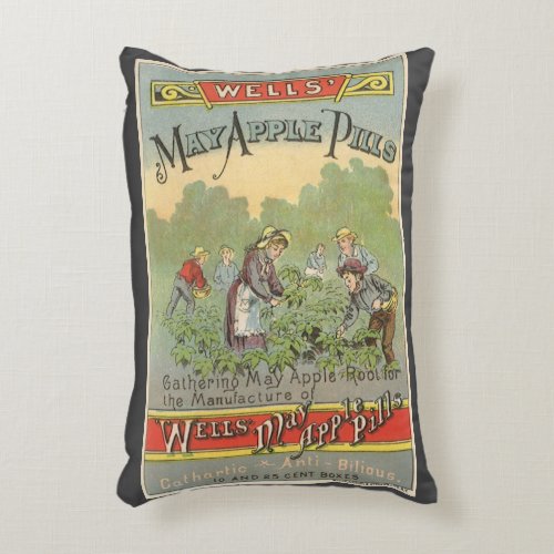 Vintage Product Label Art Wells May Apple Pills Accent Pillow