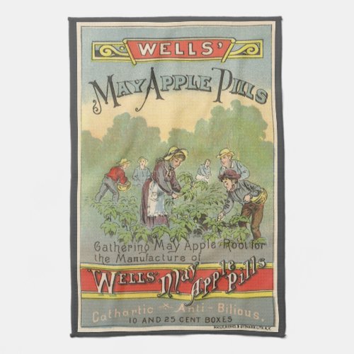 Vintage Product Label Art Wells May Apple Pills Kitchen Towel