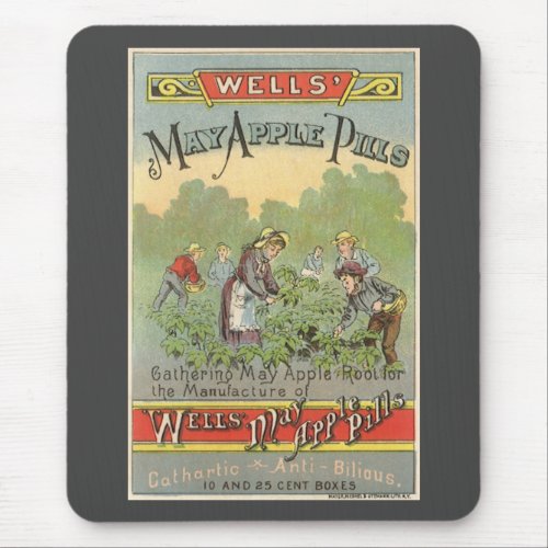 Vintage Product Label Art Wells May Apple Pills Mouse Pad