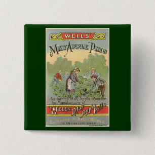 Vintage Product Label Art, Wells May Apple Pills Pinback Button
