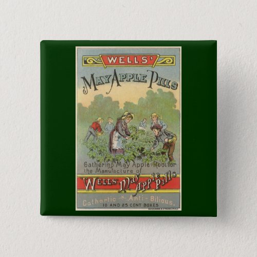 Vintage Product Label Art Wells May Apple Pills Pinback Button