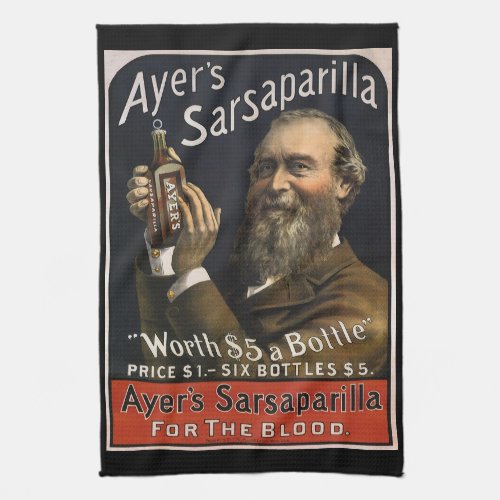 Vintage Product Label Ayers Sarsaparilla Drink Kitchen Towel
