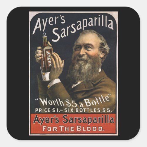 Vintage Product Label Ayers Sarsaparilla Drink Square Sticker